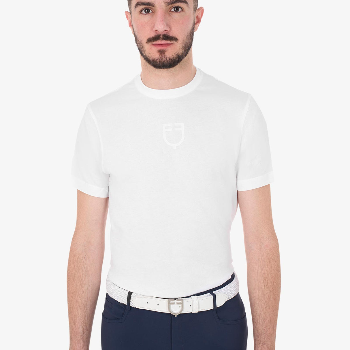 Equestro Men's Basic T-Shirt With Tone-On-Tone Logo #colour_white