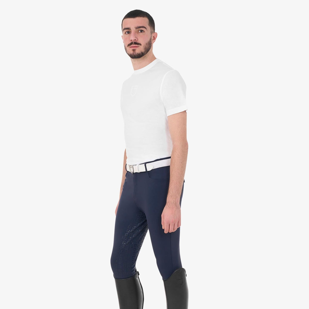 Equestro Men's Basic T-Shirt With Tone-On-Tone Logo #colour_white