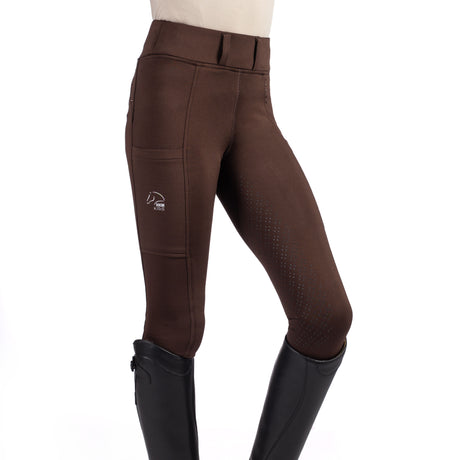 HKM Children's Silicone Full Seat Riding Leggings -Lana II- Style #colour_dark-brown