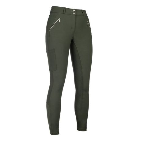 HKM Women's Silicone Full Seat Riding Breeches -Lia High Waist- #colour_olive-green