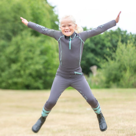 Hy Equestrian Stella Children's Riding Tights #colour_charcoal-mint
