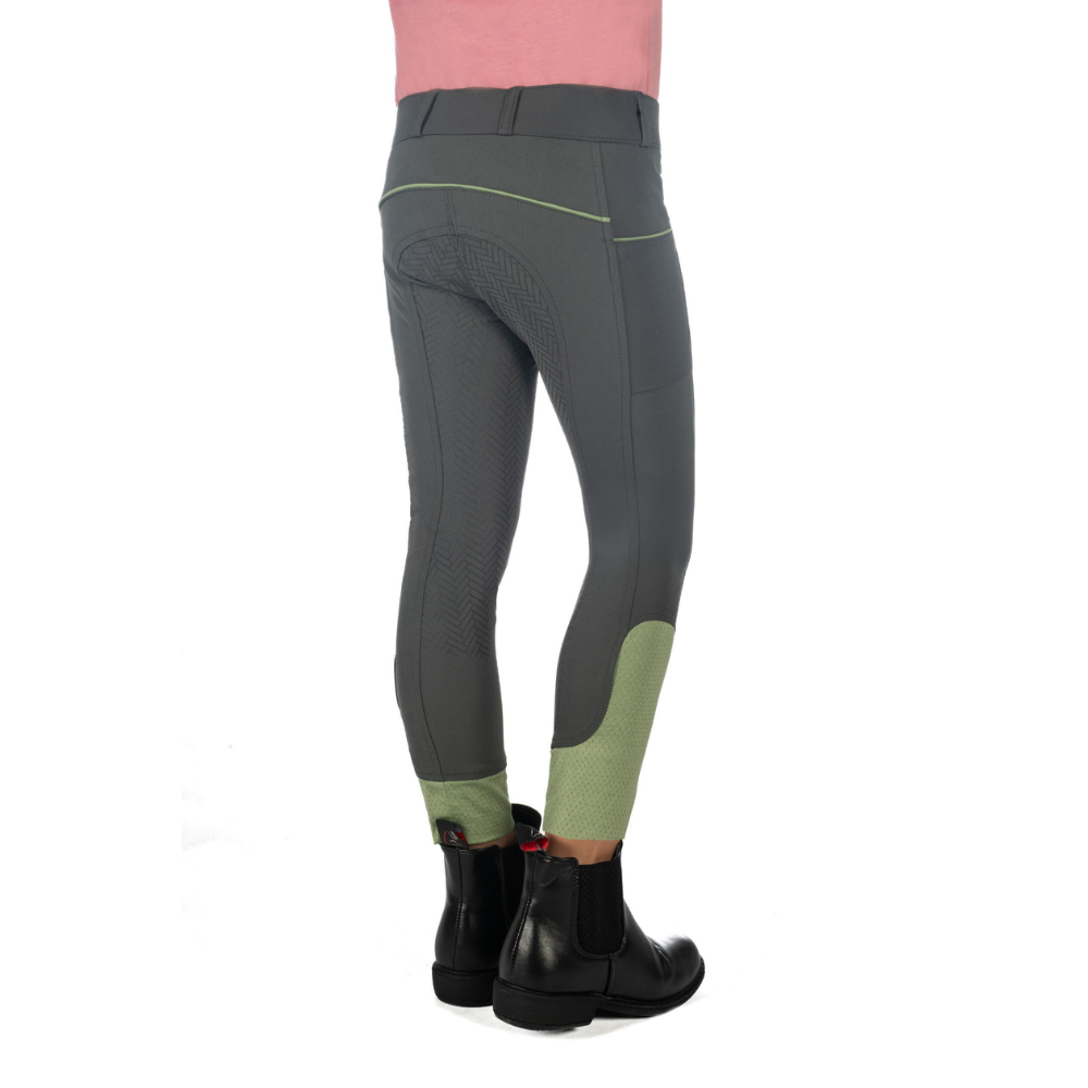 HKM Children's Silicone Full Seat Riding Breeches -Claire- #colour_grey-green