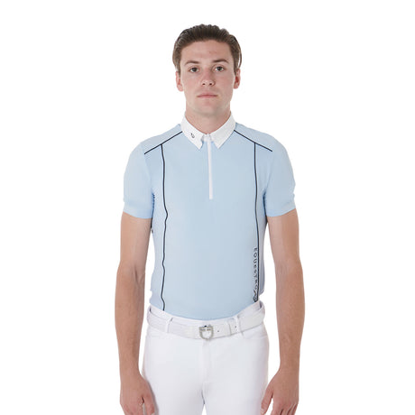 Equestro Men's Slim Fit Polo Shirt In Technical Fabric With Piping #colour_blue-black