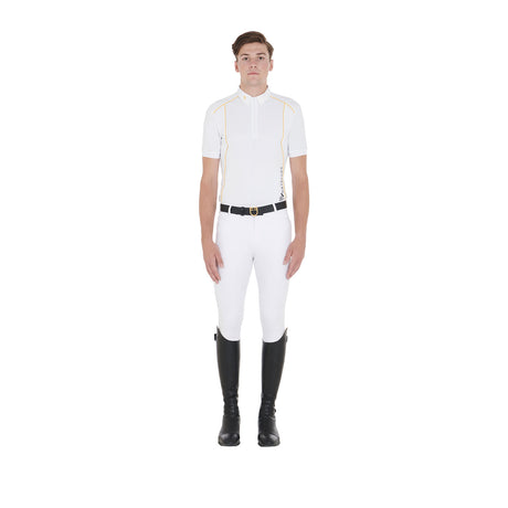 Equestro Men's Slim Fit Polo Shirt In Technical Fabric With Piping #colour_white