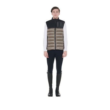 Equestro Men's Bi-Material Vest Silicone Patch #colour_black-brown