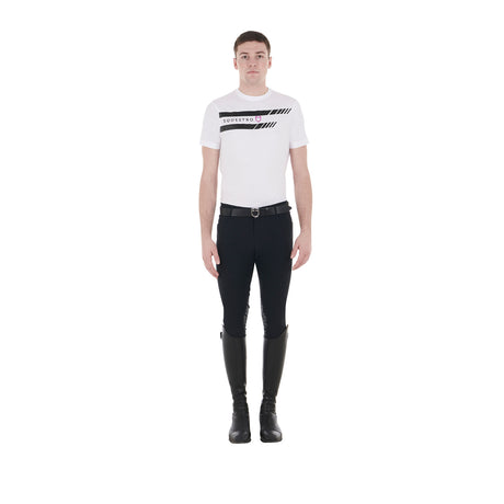 Equestro Men's Slim Fit T-Shirt With Purple Logo And Black Details #colour_white