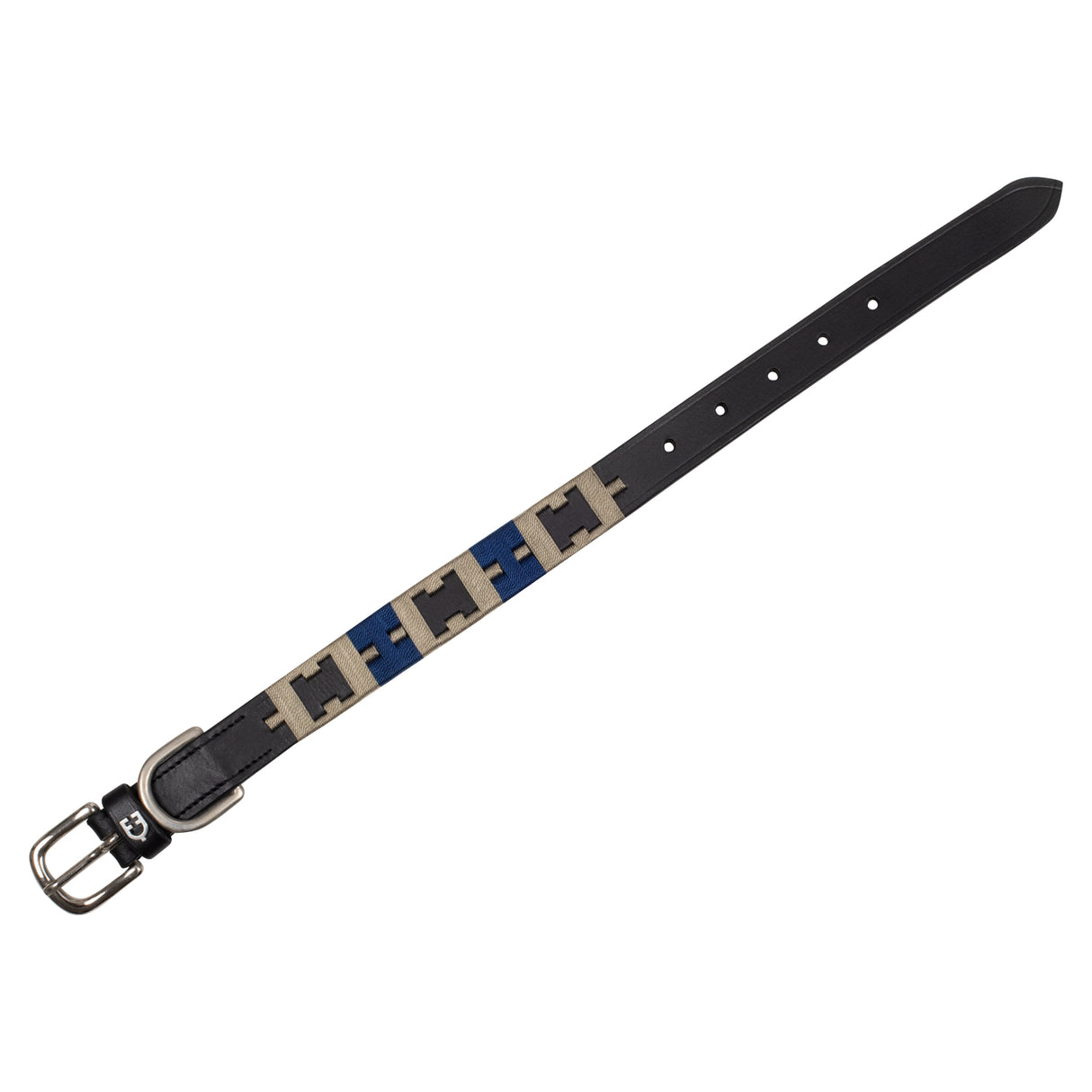 Equestro Leather Dog Collar With Geometric Pattern #colour_black