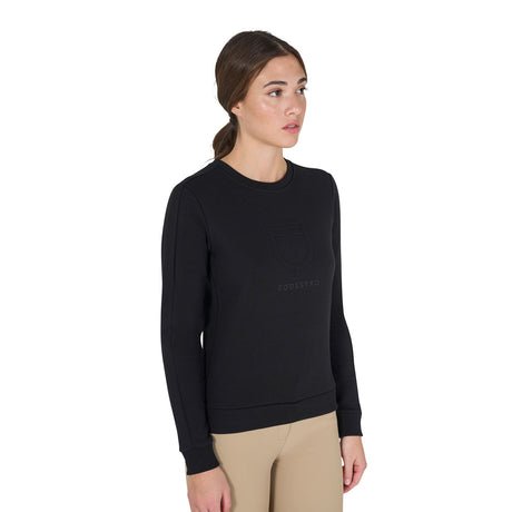Equestro Women's Crewneck Sweatshirt With Printed Logo #colour_black