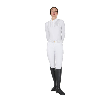 Equestro Women's Slim Fit Competition Polo Shirt Rhinestones #colour_white