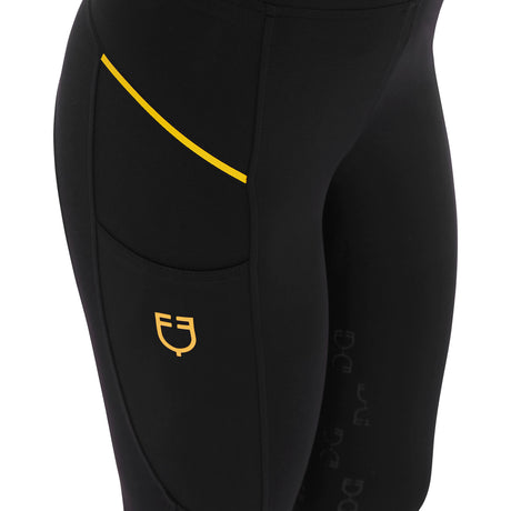 Equestro Women's Slim Fit Leggings with Micro Mesh Inserts #colour_black