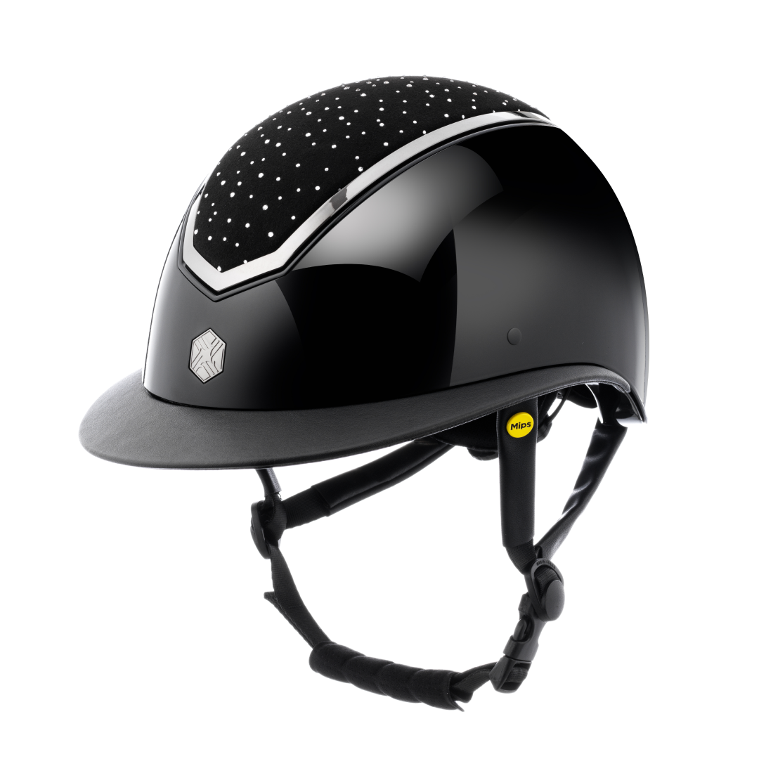 Charles Owen Kylo Crystal Gloss Wide Peak with MIPS Riding Hat #colour_black-gloss-chrome