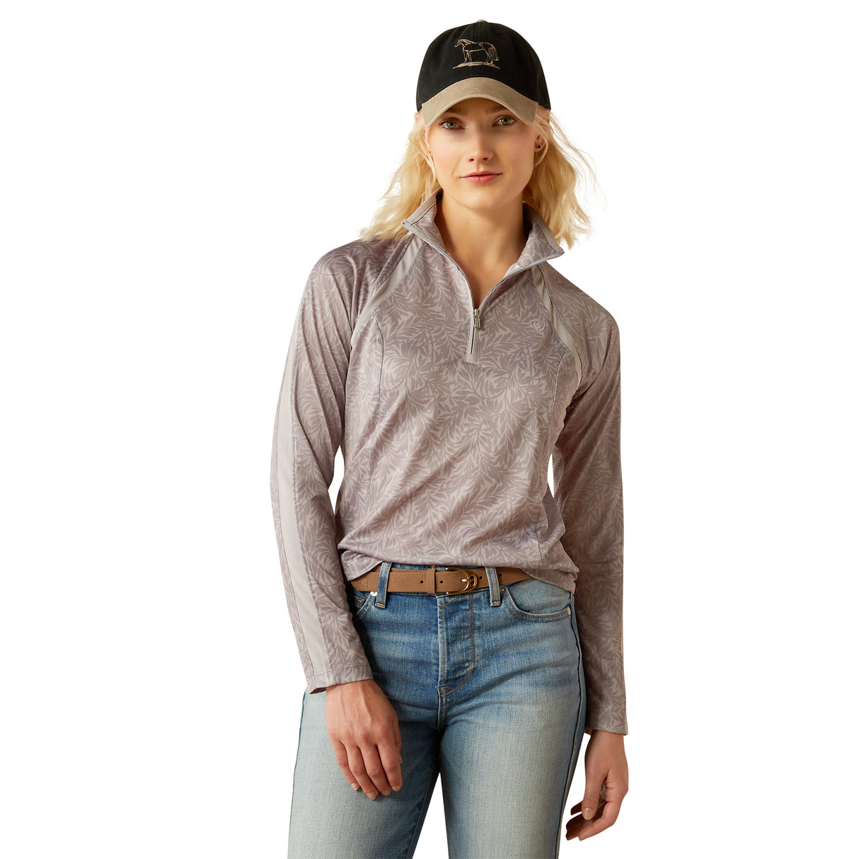 Ariat Women's Sunstopper 3.0 1/4 Zip Baselayer #colour_silver-sconce-fern