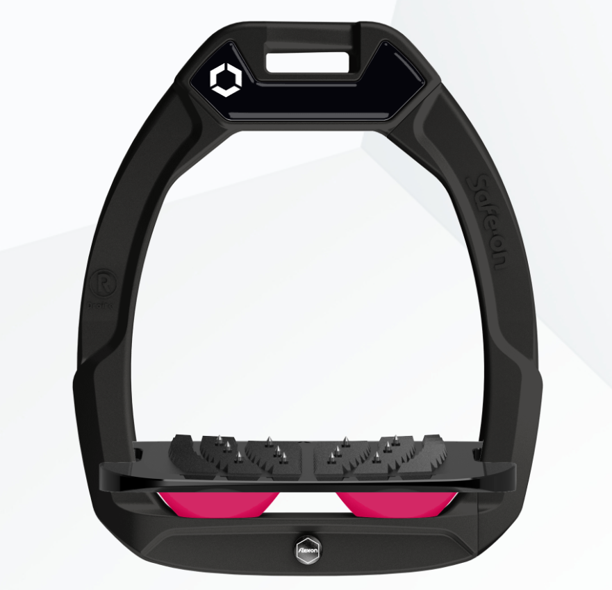 Flex-On Safe-On Inclined Ultra Grip Stirrups - Black/Black/Fushia