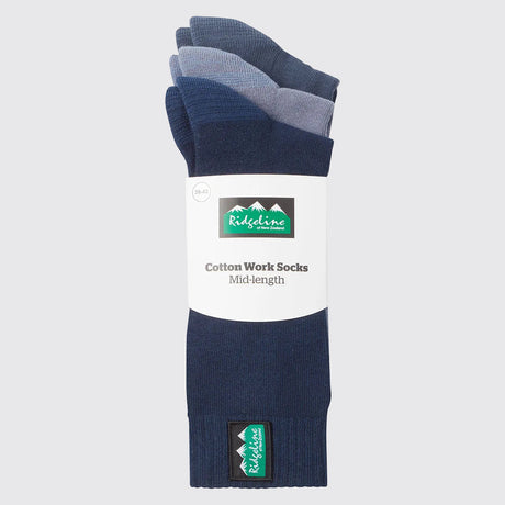 Cotton Work Socks Navy Multi (3 pack) - Mid Length