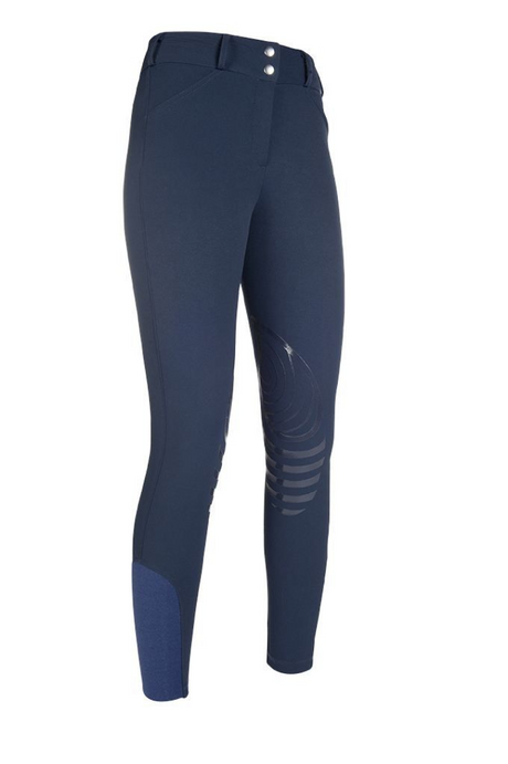 HKM Hunter Silicone Knee Patch Riding Breeches #colour_deep-blue