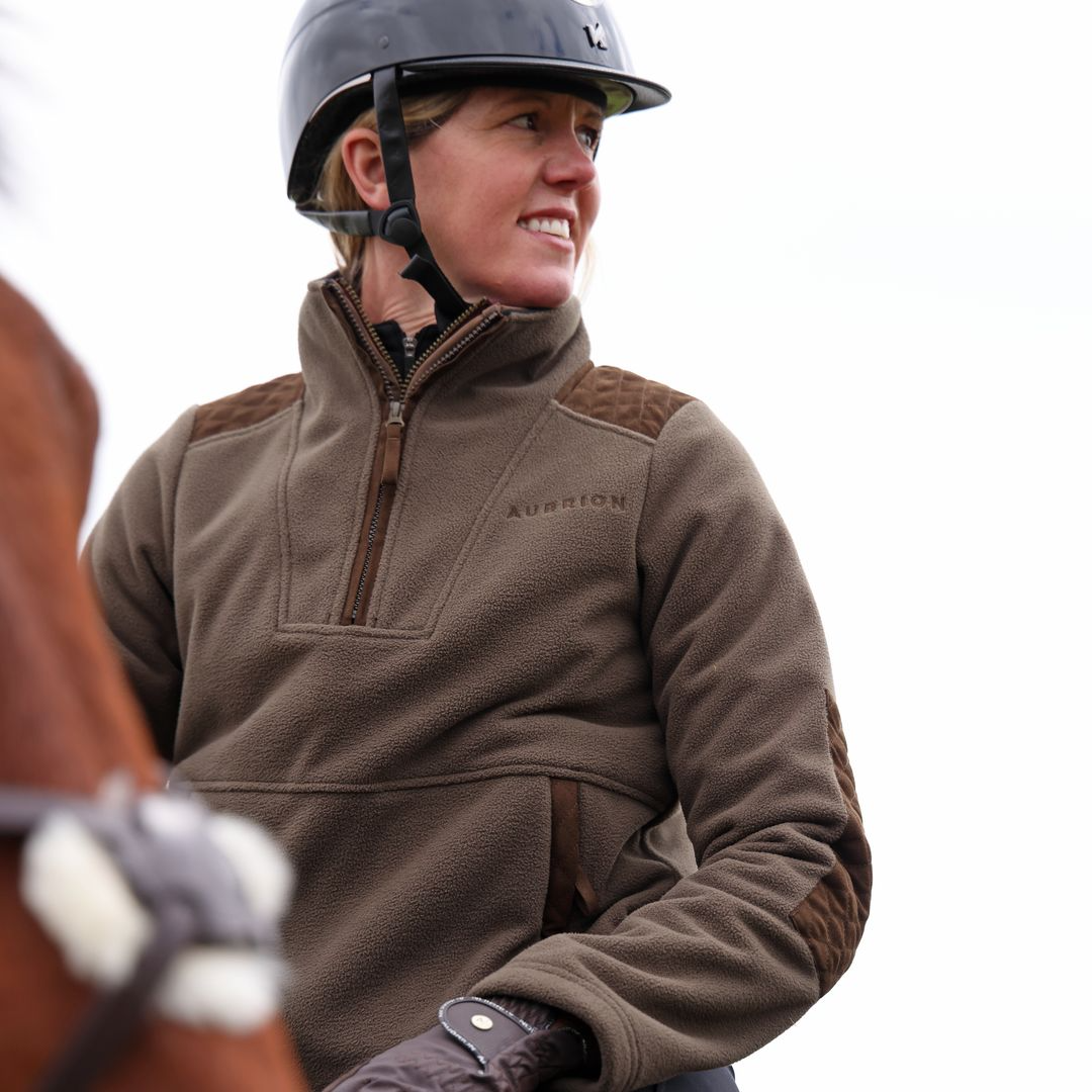 Shires Aubrion Heritage Unisex Quarter Zip Fleece #colour-dark-olive