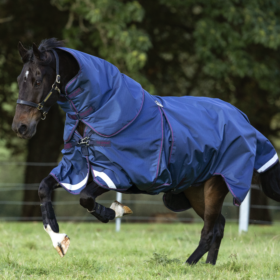 Horseware Irelanc Rambo Optimo Turnout (0g Outer with 400g Liner) #colour_navy-burgundy-teal