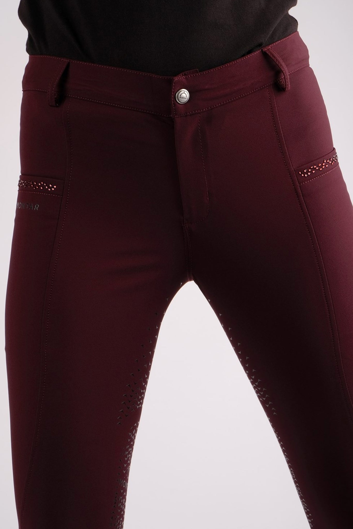 Montar Junior Crystal Detail Full Grip Adjustable Breeches #colour_plum